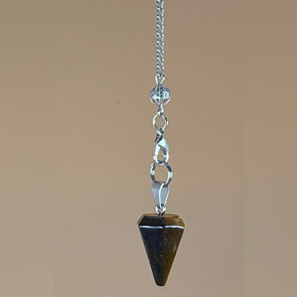 🔮 Brown Stone Pendulum with Silver-Tone Chain
